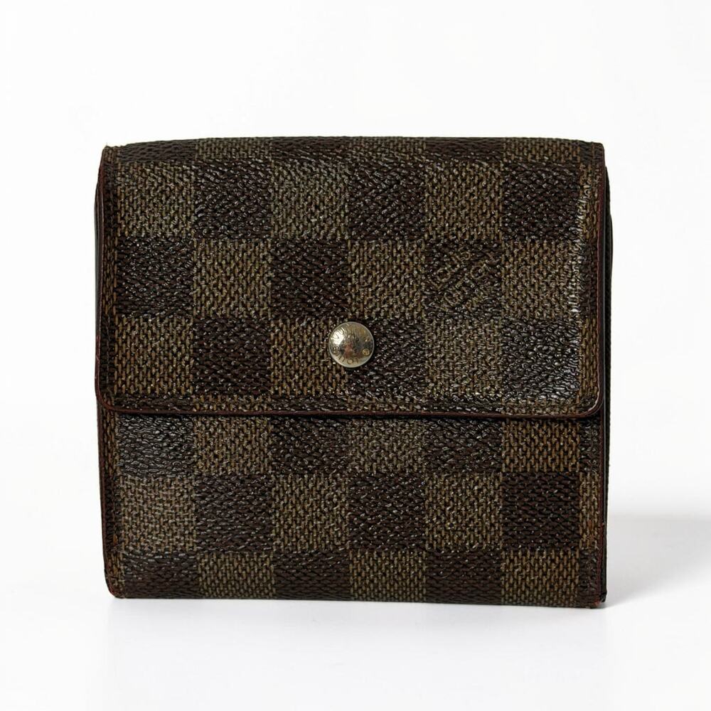 Louis Vuitton Elise Trifold Wallet Damier Ebene Portefeuille Brown Auth SP0089